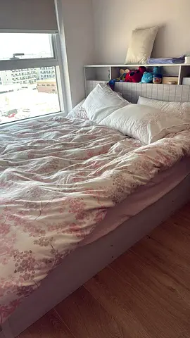 Modern White Wooden Double Bed with Headboard Storage. King size