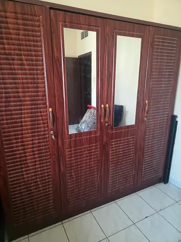 Large Wooden 4-Door Wardrobe with Mirrors - Good Condition