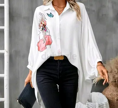 SHEIN LUNE Figure Graphic Batwing Sleeve High Low Hem Blouse