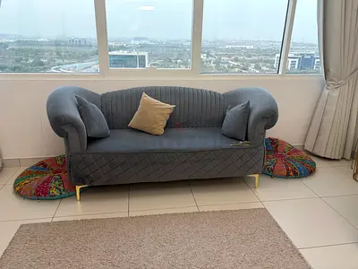 Gray Velvet 3-Seater Chesterfield Sofa with Gold Legs