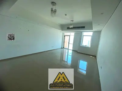 For rent: 3-bedroom apartment with hall and maid room in Industrial Area 2, Al Ittihad Street. 3 balconies, master rooms, central AC, built-in wardrob