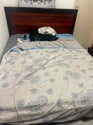Solid Wood Double Bed Frame with Headboard