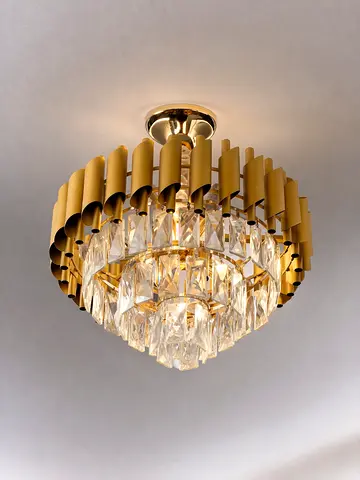 Gold Crystal Ceiling Chandelier - Flush Mount Light Fixture