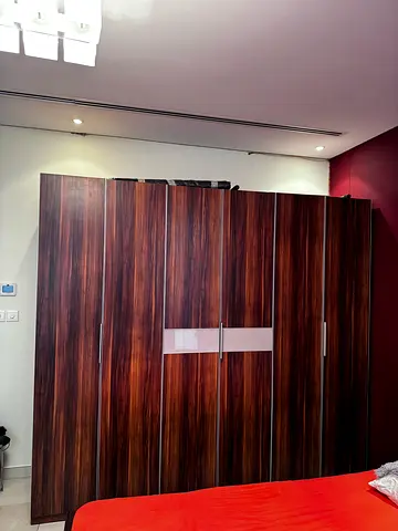 Large Dark Wood Grain Wardrobe six doors