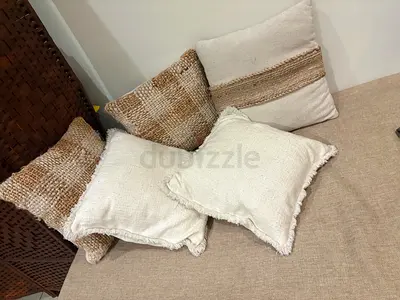 Set of 5 Decorative Beige Throw Cushions / Sofa Pillows - Used