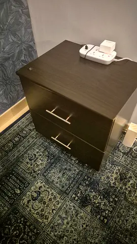 2 x Dark wood bedside nightstand with two drawers - good condition