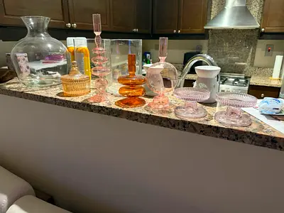 Collection of Decorative Glassware and Candy Dishes - Pink/Amber
