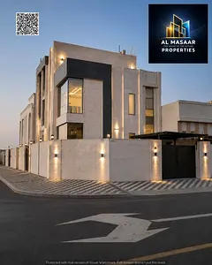 Corner villa with 5 bedrooms, a majlis (formal sitting room), a living room, and a roof terrace. The