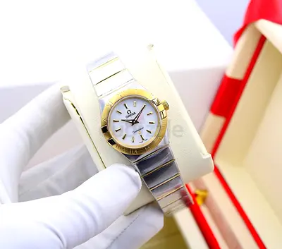 Omega Constellation Two-Tone Ladies Master Quality Copy Watch - White Dial, Golden Bezel