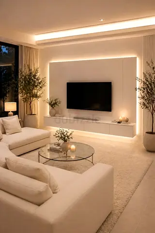 Modern Minimalist TV Wall Unit with Integrated LED Lighting