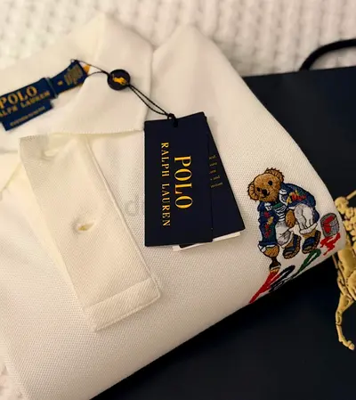 POLO RALPH LAUREN multicolored Polo Bear embroidery size M custom slim fit