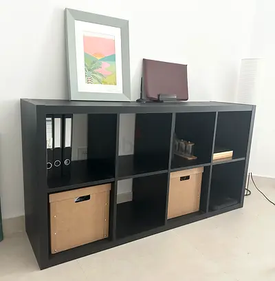 IKEA Kallax-style 8-cube Shelf Unit - Black/Brown, like new