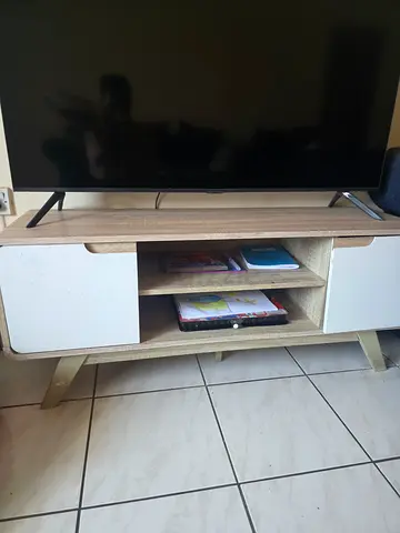 Light Wood TV Entertainment Unit with Storage Shelves