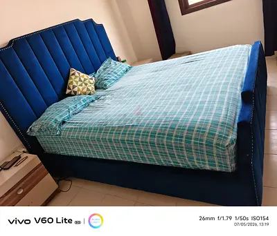 Royal Blue King Sized Bed with Mattress for sale