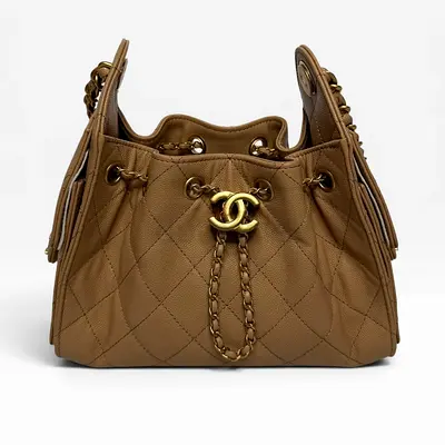 AUTHENTIC CHANEL 25 MICRO IN BEIGE CAVIAR LEATHER WITH GOLD HARDWARE
