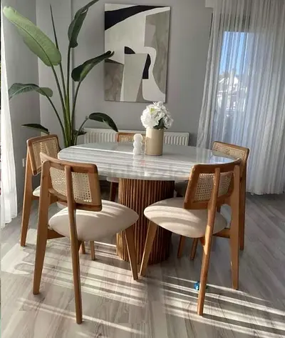 Modern 4-Seater Dining Set with Marble Top Table