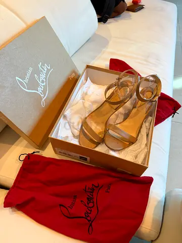 Christian Louboutin nude patent leather strappy heels - size 39.5