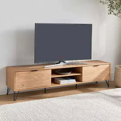Oak TV Unit / Entertainment Cabinet with Storage - Light Wood, Modern