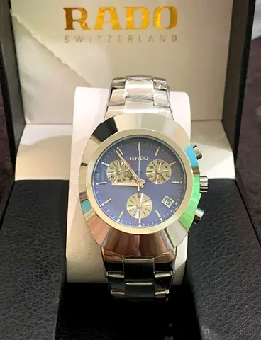 Rado mens chronograph stainless steel 1st,Copy watch with blue dial (with box)