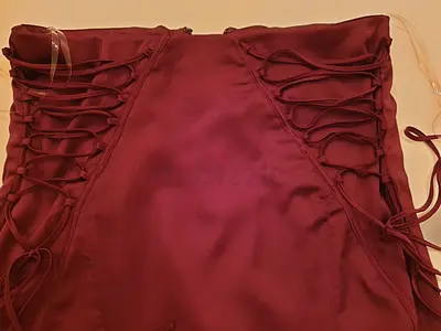 Sidonie wine satin lace up midi skirt