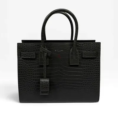 AUTHENTIC SAINT LAURENT SMALL SAC DE JOUR IN GREY CROC EMBOSSED LEATHER WITH SILVER HARDWARE