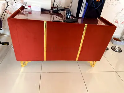Used Velvet Storage Bench with Gold Trim and Ornate Legs