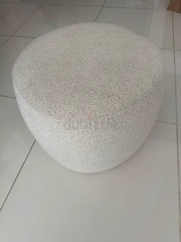 Small round fabric ottoman stool - cream