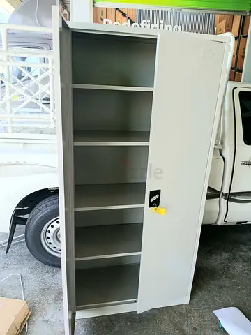 Tall Grey Metal Storage Cabinet with Shelves - Good Condition