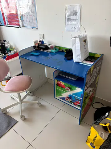 Childrens Study Desk and Rolling Chair - Blue Cars Theme