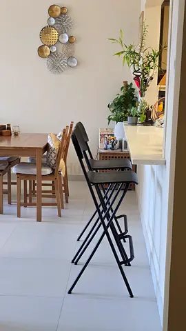 Two (2) IKEA black bar stool with backrest, foldable, counter height