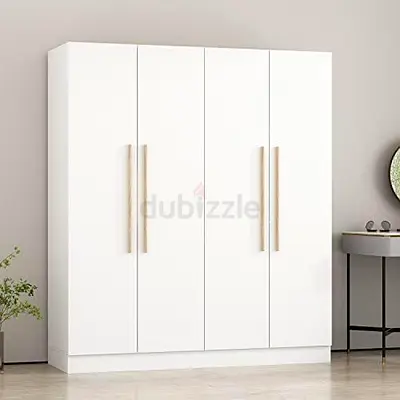 White 4-Door Wardrobe with Long Handles - Good Condition