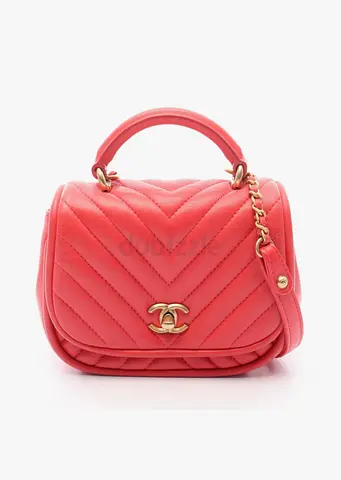 Authentic Chanel V 2WAY Shoulder Bag Pink Lambskin Leather