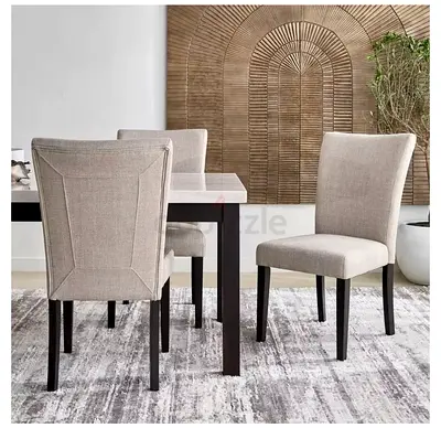 BRAND NEW - 4 x Beige Upholstered Dining/Accent Chair with Dark Wooden Legs - ONLY 399 AED