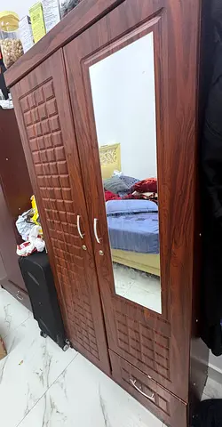 Two-door wooden wardrobe with mirror - good condition