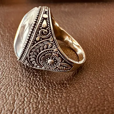Natural Yemeni Sulemani Aqeeq Silver Ring
