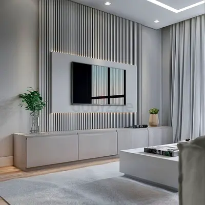 Modern Minimalist Entertainment Center with Storage Units
