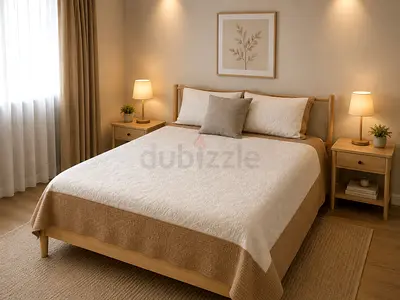 Modern Wooden Bed Frame with Headboard with Mattress with side tables