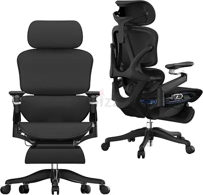 Ergonomic High-Back Office Chair with Headrest and Footrest - Black