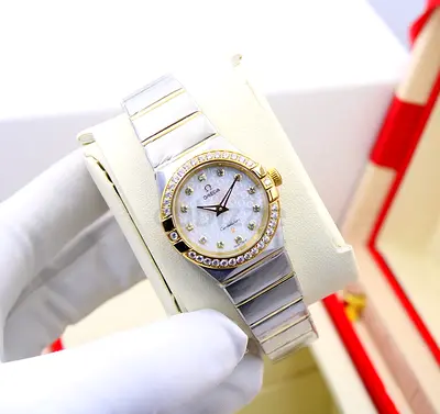 Omega Constellation Ladies Two-Tone stone Master Quality Copy Watch - Mother of Pearl Dial