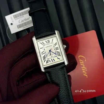 Cartier Tank Solo mens leather strap watch - authentic, good condition