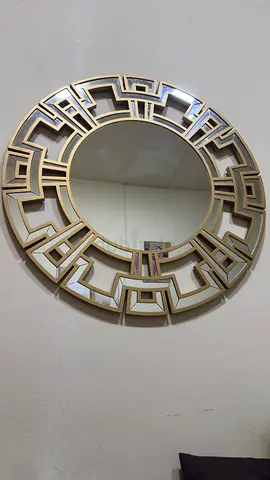 Luxury Gold Geometric Round Wall Mirror | Modern Decorative Accent Mirror | Art Deco Home Décor