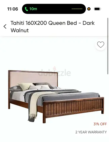 Tahiti 160x200 Queen Bed - Dark Walnut (Wood Frame)