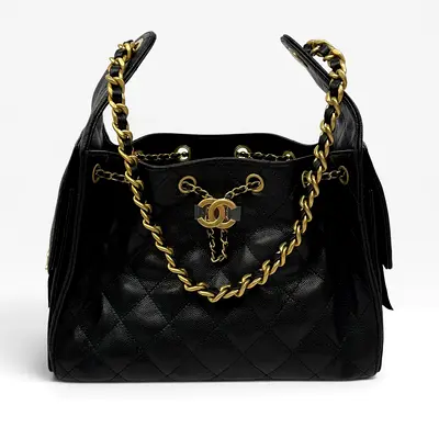 AUTHENTIC CHANEL 25 SMALL IN BLACK CAVIAR LEATHER WITH GHW
