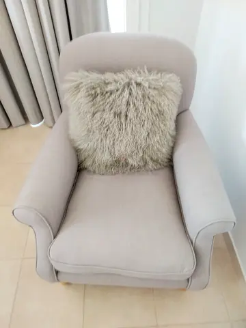 Beige Upholstered Armchair with Cushion - Good Condition