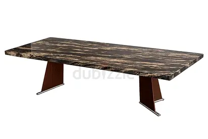 Marble-Top Modern Coffee Table with Wooden Pedestal Legs