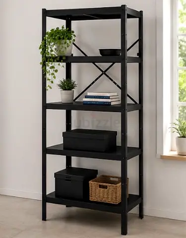 5-Tier Metal Storage Shelf Unit - Black, Good Condition