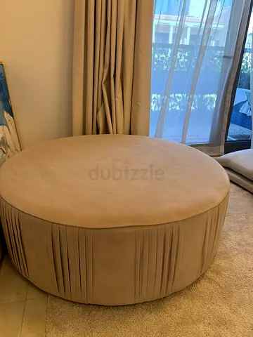 Large round beige ottoman/pouf — excellent condition
