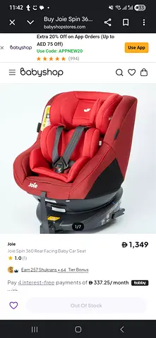 Joie Spin 360 with isofix, car seat from new born to 4years old in red