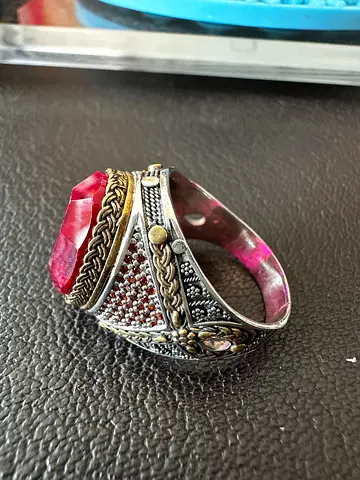 Faceted Lab-Grown Ruby (Yaqoot) Silver Ring
