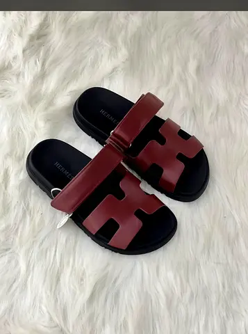Hermes maroon chypre  leather slide sandals - size 36 to 41 super master quality